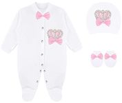 Lilax Baby Girl Newborn Crown Jewels Layette 3 Piece Gift Set, Pink, 0-3 Months