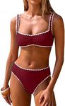 ANRABESS Womens Bikini Sets Two Piece Swimsuit Ribbed Front Ruched Mid Waisted Bathing Suit Color Block 2026 Beach Swimwear Deep Red L