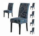 House of Quirk Polyester Elastic Stretch Removable Washable Short Dining Chair Seat Cover Protector Slipcover (6, Blue Ash)