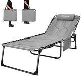 KingCamp Oversize Padded Folding Chaise Lounge Chair for Outdoor, Patio, Beach,Lawn, Sunbathing, Tanning, Pool, Lay Flat Heavy-Duty Adjustable Reclining Chairs with Pillow, Pocket, Support 330lb, Grey