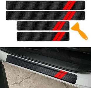 REMOCH Door Sill Protector for Dodge Charger Challenger Durango Accessories Car Door Entry Guard Sill Protector with Plastic Scraper Carbon Fiber Leather Threshold Stickers（Red, 4PCS）