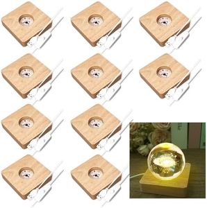 Olutacot 10 Pcs Wooden LED Display Bases Square Wood Display Lighted Bases for Glass Art LED Lighted Display Stand Bases for 3D Crystal Ball Room Office Home Decor