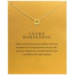 Message Card Gold Horseshoe Pendant Necklace Friendship Butterfly Sun Good Luck Elephant Pendant Y Bar Chain Necklace for Women Girl Gift (gold horseshoe)