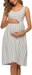 Ecavus Womens Maternity Tank Dress Stripe Color Block Sleeveless Knee Length for Baby Shower