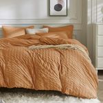 JELLYMONI Rust Duvet Cover Queen Size, 3pcs Washed Microfiber Bedding Set, Soft Breathable Seersucker Duvet Cover Set with Zipper Closure and Corner Ties for All Seasons