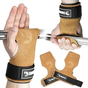DMoose Fitness Weight Lifting Grips - Anti Slip Neoprene Padded Gym Straps for Powerlifting, Cross Training & Pullups - Wrist Support Grips for Deadlifts & Weight Lifting (Brown, Medium)