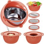 4-1 Colander with Bowl Set - Pasta Strainer - Colander for Kitchen - Strainers and Colanders Rice Strainer Fruit Cleaner Veggie Wash Sink Strainer Kitchen Essentials - Orange