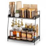 ANBOXIT Coffee Station Organizer for Countertop, Coffee Bar Accessories and Organizer, Wooden Kitchen Counter Shelf, 2 Tier Coffee Condiment Storage, Coffee Caddy for Kitchen, Home, Office - Brown