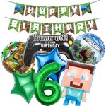 Gaming Birthday Decorations 6 Year Happy Birthday Balloon Banner Foil Balloons for Boy Birthday Balloons Cartoon Funny Happy Birthday Party Supplies Gaming Theme Party Supplies Decoration