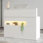 VOWNER Reception Desk with LED Lights and Power Outlets, Retail Counter Reception Counter Table with Drawers, for Salon Lobby Checkout Office, White (47.2" W x 18.7" D x 39.4" H)