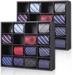 Ribgwo Tie Organizer Wall Mounted Tie rack,Tie box for Men,Tie Box Organizer with 16 Compartments，Tie Display Racks for Bedroom, changing room, Men Wardrobe(Black,2 PCS)
