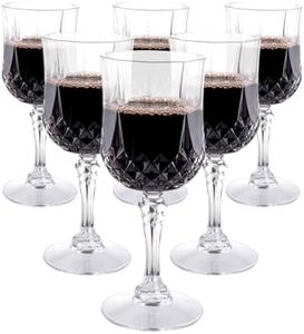 alpina Plastic Wine Glasses Set of 6-200ml Plastic Glasses Reusable - Wine Glass with Crystal Effect - Suitable for Soft Drinks, Red and White Wine - Hand Washable - Transparent