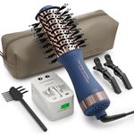 Dual Voltage Travel Hair Dryer Brush, 2 Inch Oval Hot Air Brush, One Step Travel Hair Styler/Volumizer/Straightener/Curler, European Blow Dryer Brush with Universal Adapter