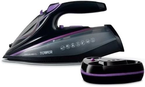 Tower T22036LIL Cordless Steam Iron with One Temp Technology & XL Ceramic Soleplate, Ant-Drip & Anti Calc Functions, 350ml Water Tank, 3100W, Lilac & Black