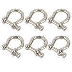 D Bow Ring Shackle Locks, 304 Stainless Steel D Ring, Screw Pin Anchor Shackle for Traction Steel Wire, Heavy Duty Construction, Rigging, Vehicle Recovery, Hauling, Tie Downs, Hanging (M8-6Pcs)