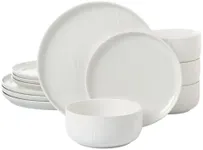 Joseph Sedgh Collection “Kai” 12-piece Stoneware Dinnerware Set with Protective Glaze Finish, Service for 4, White