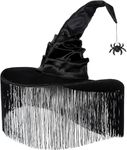 JUSTOTRY Black Witch Hat Women with Fringe,Halloween Costume Adult Witches Hat for Halloween Decoration and Party Favors