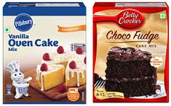 Betty Crocker Cake Mix, Choco Fudge Rich Chocolate, 475 G & Pillsbury Oven Cake Mix Moist Supreme Vanilla, 225 Gram