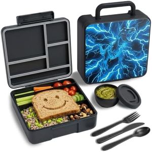SHANHUJING Kids Dinosaur Bento Lunch Box, 4-Compartment Leak-Resistant Boys Girls Lunch Container with Utensils Set & Sauce Cup, Large Capacity Food Grade BPA-Free Bento Box for School Daycare Camp