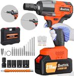 Cordless Impact Wrench, 1/2 inch Brushless Impact Gun, 2500rpm & Max Torque 550Nm, High Torque Impact Wrench with 4 Socket Sets, 12 Drill Sets, 4.0Ah Battery, Charger and Carry Box, for Car Furniture