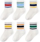 Bearbay Non-Slip Toddler Grip Socks with Anti Skid Soles，Unisex Cotton Crew Ankle Socks for Baby Boys Girls Kids 6 Pairs