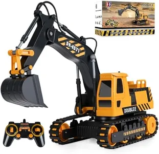 DOUBLE E Remote Control Excavator Toy, RC Excavators Sandbox Digger Hydraulic Construction Toys - Realistic Construction Vehicle with 6 Functions, Xmas Gift for Kids 3-14 Years