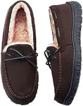 VLLy Mens Moccasin Slippers with Memory Foam Arch Support, Non Slip Rubber Sole House Shoes for Men Machine Washable Warm Fleece Lined Indoor Outdoor Home Shoes Darkbrown Size 14 US