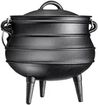 Bruntmor Pre-Seasoned Cast Iron Cauldron - African Potjie Pot with Lid - 3 Legs for Even Heat Distribution - Camping Dutch oven Cookware for over-the-fire Cooking - 10 Quarts (X-Large)