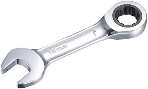 uxcell 15mm Stubby Ratcheting Combination Wrench Metric 72 Teeth 12 Point Box Ended Tools, CR-V
