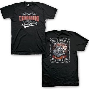 George Thorogood & The Detroyers One Bourbon Front & Back Print Mens Short Sleeve T Shirt Graphic Tees, Black, X-Large