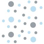 DecalVenue.com Set of 30 - Circles Polka Dots Vinyl Wall Graphic Decals Stickers (Baby Blue/Metallic Silver)