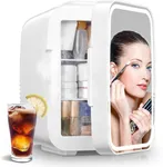 FOHERE Mini Skincare Fridge, 5L/6 Can Portable Small Refrigerator with Dimmable LED Light Mirror, Mini Fridge for Bedroom, Dorm, Office, Cooler & Warmer Compact Fridge for Cosmetics, Food and Drinks