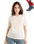 Merino.tech Merino Wool T Shirt Women - 100% Merino Wool Lightweight Base Layer Women Short Sleeve Tee + Merino Wool Hiking Socks (Small, Snow White Crewneck)