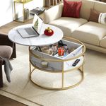 YITAHOME Round Lift Top Coffee Table, Coffee Tables for Living Room with Hidden Storage Compartment, Modern Coffee Table with Storage for Home Office,Round Center Tables Living Room,White and Gold