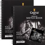 Castle Art Supplies Premium Sketch Books 9in x 12in | Double Sketch Pad Pack | 200 Sheets of Quality 90gsm Paper | For Adult Artists and Learners | Spiral Bound for Versatility | Ideal for Schools