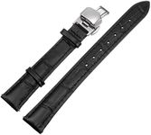 uxcell Black Leather Watch Band 22mm Quick Release Deployment Buckle Cowhide Watch Strap for Men and Women