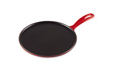 Le Creuset Enamelled Cast Iron Crepe Pan, With Long Lasting Enamel Coating and Ergonomic Handle, 27cm, Cerise, 20136270600460