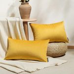 Phantoscope Pack of 2 Velvet Decorative Throw Decorative Pillow Cover Soft Solid Square Cushion Case for Couch Mustard Yellow 12 x 20 inches 30 x 50 cm