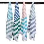 Mush 100% Bamboo Extra Large Cabana Style Turkish Towel - (90 X 160 Cms) - Ideal For Beach, Bath, Pool, Gym, Dress Towel Etc (Turquoise & Light Green , Peach & Turquoise, Blue & Green, Light Green & Grey XL- Pack of 4 )