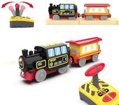 beylon Motorized Train for Wooden Track, Remote Control Train with Magnetic Connection, Battery Operated Locomotive Train for Toddlers, Compatible with Thomas, Brio (Battery Not Included)