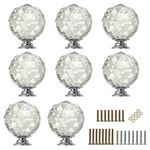 IGNPION 8 X 40mm Clear Crystal Glass Knobs Kitchen Drawer Door Knob Cupboard Pull Handle Hardware for Bedroom Furniture, Bedside Cabinet, Dresser Unit and Chest