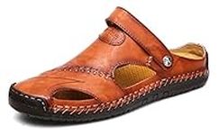 Honeystore Men's Leather Hollow Athletic Sandals Slip-on Roman Casual Shoes Brown 10 D(M) US Men