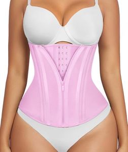 SHAPERX Waist Trainer for Women Underbust Tummy Control Waist Cincher Corset Hourglass Body Shaper Zipper and Hooks, SZ7310-Pink-L