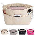 HyFanStr Purse Organizer Insert with Zipped Top for Tote Bag, Handbag Shaper with 13 Pockets, Beige S