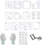 Sowiichi 16pcs Free Motion Quilting Rulers and Templates Set, Includes 11pcs Quilting Templates, Low Shank Ruler Foot, Quilting Frame, Quilting Gloves, and Non-Slip Rulers Grips for Machine Quilting