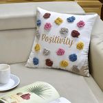 Super Soft Cotton Decorative Square Cushion Covers, Multicolor Pom Pom Tufted Cushion Covers For Couch Sofa Bed Bedroom Car Living Room With Invisible Zipper 16X16 Inch, 120 TC,Set of 2