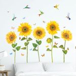 DECOWALL DS9-1905 Watercolour Sunflowers Kids Wall Stickers Decals Peel and Stick Removable for Nursery Bedroom Living Room art murals decorations decor decorative bathroom kitchen window