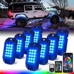 Xprite 8 Pods Rock Lights Kit - Underglow Bluetooth RGB Multicolor Neon Accent Music DIY Lighting with RF Controller for Jeep Off Road Trucks Cars UTV ATV SUV RZR