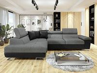 ANTON - Black & Grey Sofa Bed | Double Sofa Bed | large corner Fabric suite for living Rooms | Adjustable Headrests (Left Hand Side)