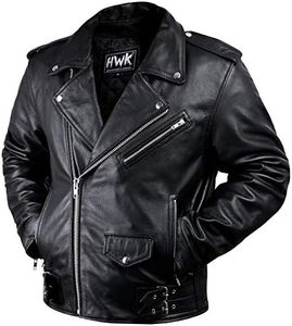 HWK Brando Leather Motorcycle Jacket for Men, Genuine Black Leather Jacket with Removable CE Armor & Micro Polyester Thermal Lining for Weather & Water Resistant Enduro Motorbike Riding - Medium